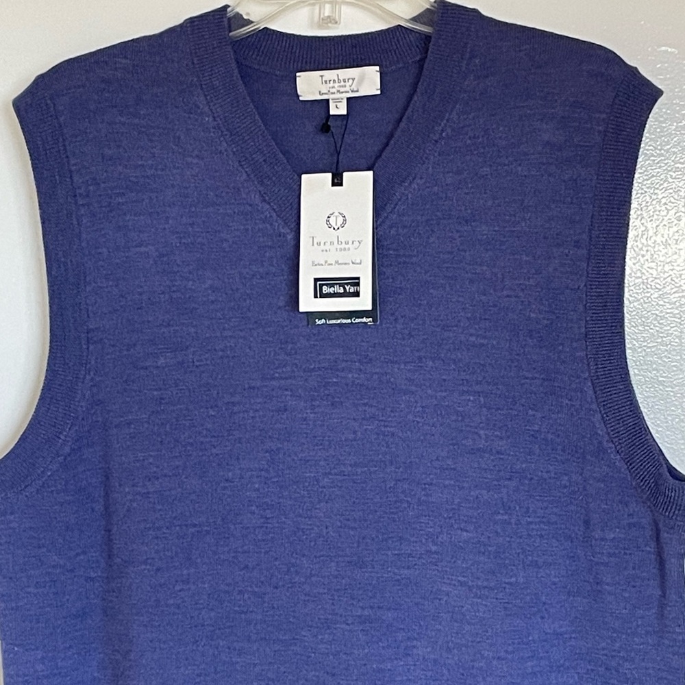 Turnbury Sweater Vest size large blue 100% luxurious merino wool New NWT